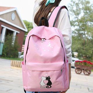 Set: Cat Print Backpack + Zip Pouch