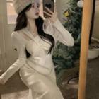 Asymmetrical Cold-shoulder Midi Sheath Dress White - One Size