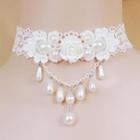 Lace Princess Pearls Tear Drops Necklace  White - One Size