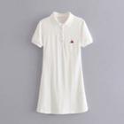 Short-sleeve Cherry Embroidered Mini A-line Polo Dress
