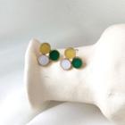 Alloy Disc Earring 1 Pair - 925 Silver - Yellow & White & Green - One Size