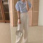 Short-sleeve Collared Blouse / Wide-leg Pants