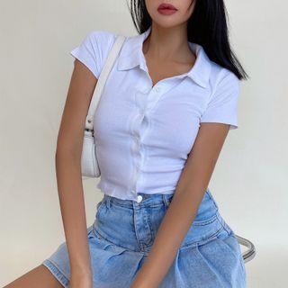 Short-sleeve Button-up Polo Shirt