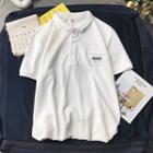 Elbow-sleeve Letter Tag Polo Shirt
