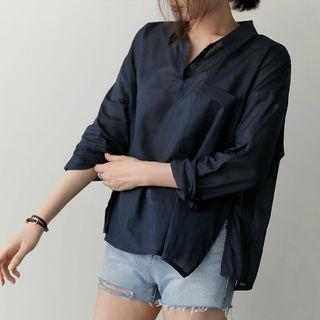 Pocket-detail Slit-side Shirt