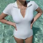 Short-sleeve Collared Swimsuit