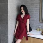 V-neck Side Tie Short-sleeve A-line Dress