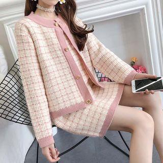 Set: Tweed Cardigan + Sleeveless Knit Dress