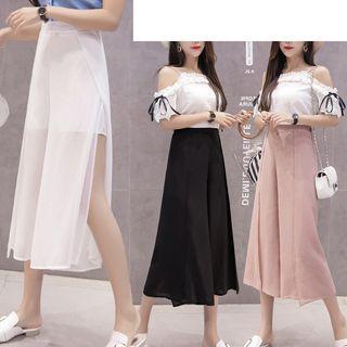 High-waist Wide-leg Side-split Chiffon Pants