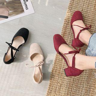 Block Heel Tie-strap Dorsay Pumps
