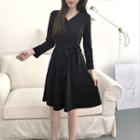 V-neck Tie-waist Long-sleeve Dress