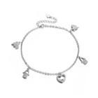 925 Sterling Silver Romantic Heart Butterfly Anklet With Cubic Zircon Silver - One Size