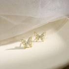 925 Sterling Silver Rhinestone Butterfly Stud Earrings Earring - One Size