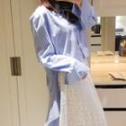 Extra Long-sleeve Buttoned-hem Long Shirt