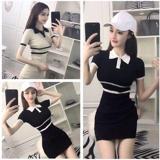 Contrast Collar Short-sleeve Bodycon Dress