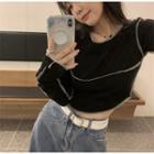 Long-sleeve Seam Detail Cropped T-shirt