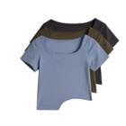 Short Sleeve Square Neck Asymmetrical T-shirt