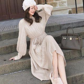 Plain Knit Tie-waist Midi Dress