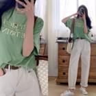 Short-sleeve Letter T-shirt Green - One Size