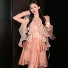 Spaghetti Strap Tiered Flowy A-line Dress / Light Jacket