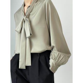 Bow-neck Satin Blouse