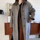 Hidden-button Wool Long Coat With Sash