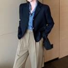Pocket-detail Long-sleeve Shirt / Long-sleeve Cropped Blazer / High-waist Wide-leg Pants