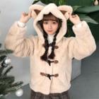 Cat Ear Accent Furry Hooded Duffle Jacket As Shown In Figure - One Size