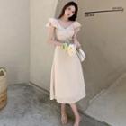 Wide-neck Ruffled Midi Dress White - One Size