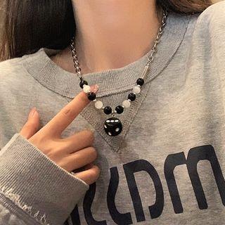 Two-tone Bead Necklace Silver - One Size