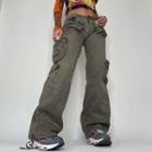 Low Rise Pocket Loose-fit Wide-leg Washed Cargo Pants