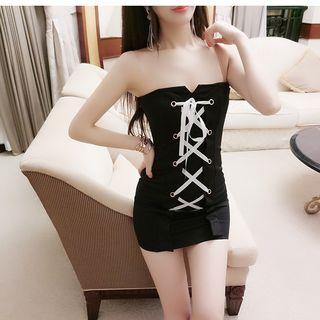 Lace-up Strapless Bodycon Dress