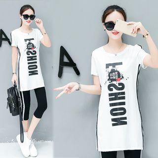 Set: Lettering Short-sleeve T-shirt + Capri Leggings