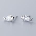 925 Sterling Silver Rhinestone Fish Earring 1 Pair - S925 Silver - Silver - One Size