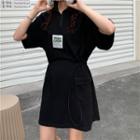 Short-sleeve Drawstring Polo Mini Dress