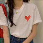 Short-sleeve Heart Print T-shirt / Embroidered T-shirt