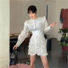 Ruffle-trim Shirred Mini Dress