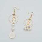 Non-matching Faux-pearl & Leaf Hoop Earrings