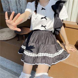 Short-sleeve Ribbon Top / A-line Skirt
