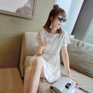 Short Sleeve Lace A-line Dress