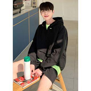 Set: Drawcord-hem Anorak Hoodie + Drawstring-waist Shorts