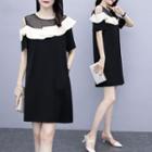 Two-tone Cold-shoulder Short-sleeve Mini A-line Dress