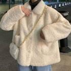 Set: Collared Single-breasted Fleece Jacket + Crossbody Bag