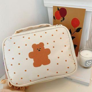 Bear Print Makeup Bag Bear & Dots - Off-white - One Size