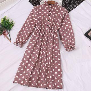 Long-sleeve Polka Dot Midi A-line Corduroy Dress