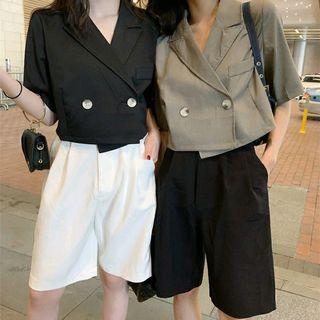Short-sleeve Double-button Blazer / Wide-leg Shorts