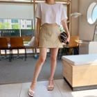 Paneled Linen A-line Miniskirt