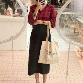Plaid Shirt / A-line Midi Skirt