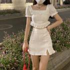 Short-sleeve Crop Top / Mini A-line Skirt