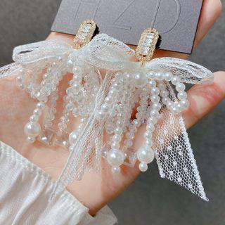 Bow Faux Pearl Rhinestone Dangle Earring 1 Pair - White - One Size